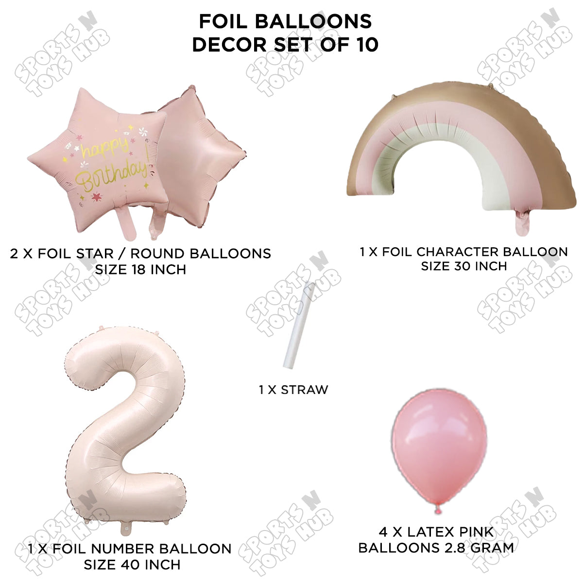 Pastel Pink Matte Color Rainbow & Cloud Pack Of 10 Set With 40 Inch Foil Number Balloons
