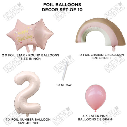 Pastel Pink Matte Color Rainbow & Cloud Pack Of 10 Set With 40 Inch Foil Number Balloons