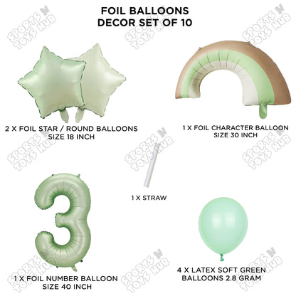 Pastel Green Matte Color Rainbow & Cloud Pack Of 10 Set With 40 Inch Foil Number Balloons