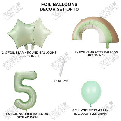 Pastel Green Matte Color Rainbow & Cloud Pack Of 10 Set With 40 Inch Foil Number Balloons
