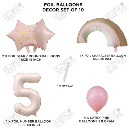 Pastel Pink Matte Color Rainbow & Cloud Pack Of 10 Set With 40 Inch Foil Number Balloons