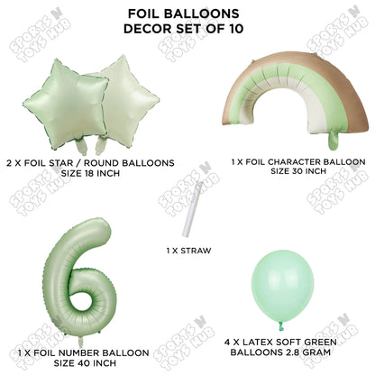 Pastel Green Matte Color Rainbow & Cloud Pack Of 10 Set With 40 Inch Foil Number Balloons