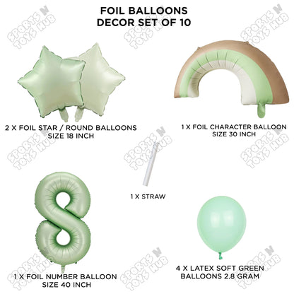 Pastel Green Matte Color Rainbow & Cloud Pack Of 10 Set With 40 Inch Foil Number Balloons