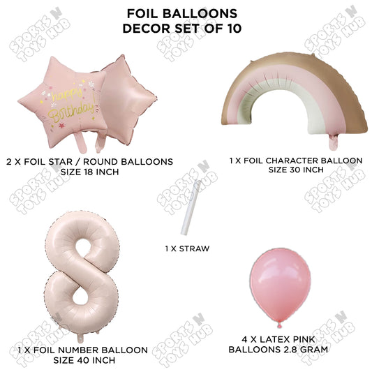 Pastel Pink Matte Color Rainbow & Cloud Pack Of 10 Set With 40 Inch Foil Number Balloons