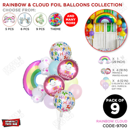 HBD Rainbow Pack Of 9 Foil Balloon Set