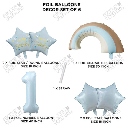 Pastel Blue Matte Color Rainbow & Cloud Pack Of 6 Set With 40 Inch Foil Number Balloons