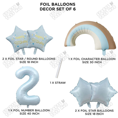 Pastel Blue Matte Color Rainbow & Cloud Pack Of 6 Set With 40 Inch Foil Number Balloons