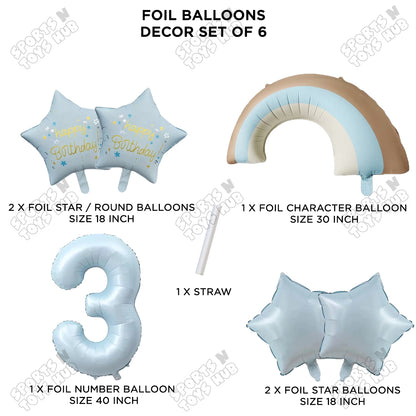 Pastel Blue Matte Color Rainbow & Cloud Pack Of 6 Set With 40 Inch Foil Number Balloons