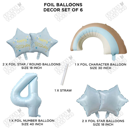 Pastel Blue Matte Color Rainbow & Cloud Pack Of 6 Set With 40 Inch Foil Number Balloons