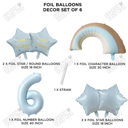 Pastel Blue Matte Color Rainbow & Cloud Pack Of 6 Set With 40 Inch Foil Number Balloons