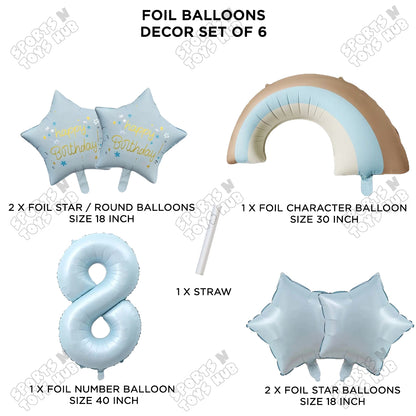 Pastel Blue Matte Color Rainbow & Cloud Pack Of 6 Set With 40 Inch Foil Number Balloons
