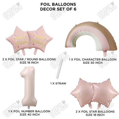 Pastel Pink Matte Color Rainbow & Cloud Pack Of 6 Set With 40 Inch Foil Number Balloons