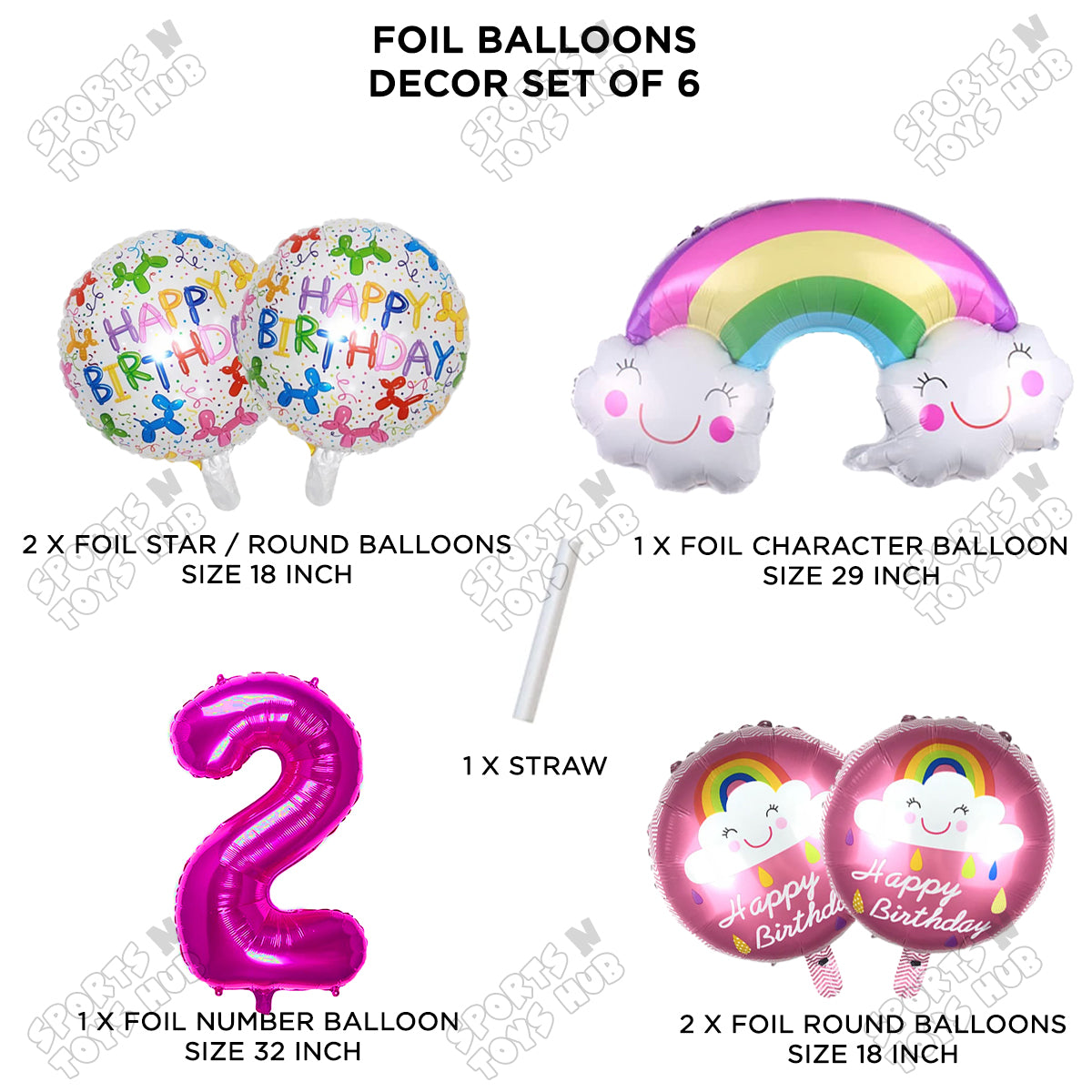 Rainbow & Cloud Foil Balloon Pack Of 6 Set With 32 Inch Foil Number Balloons