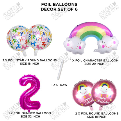 Rainbow & Cloud Foil Balloon Pack Of 6 Set With 32 Inch Foil Number Balloons