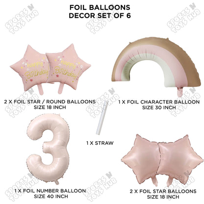Pastel Pink Matte Color Rainbow & Cloud Pack Of 6 Set With 40 Inch Foil Number Balloons