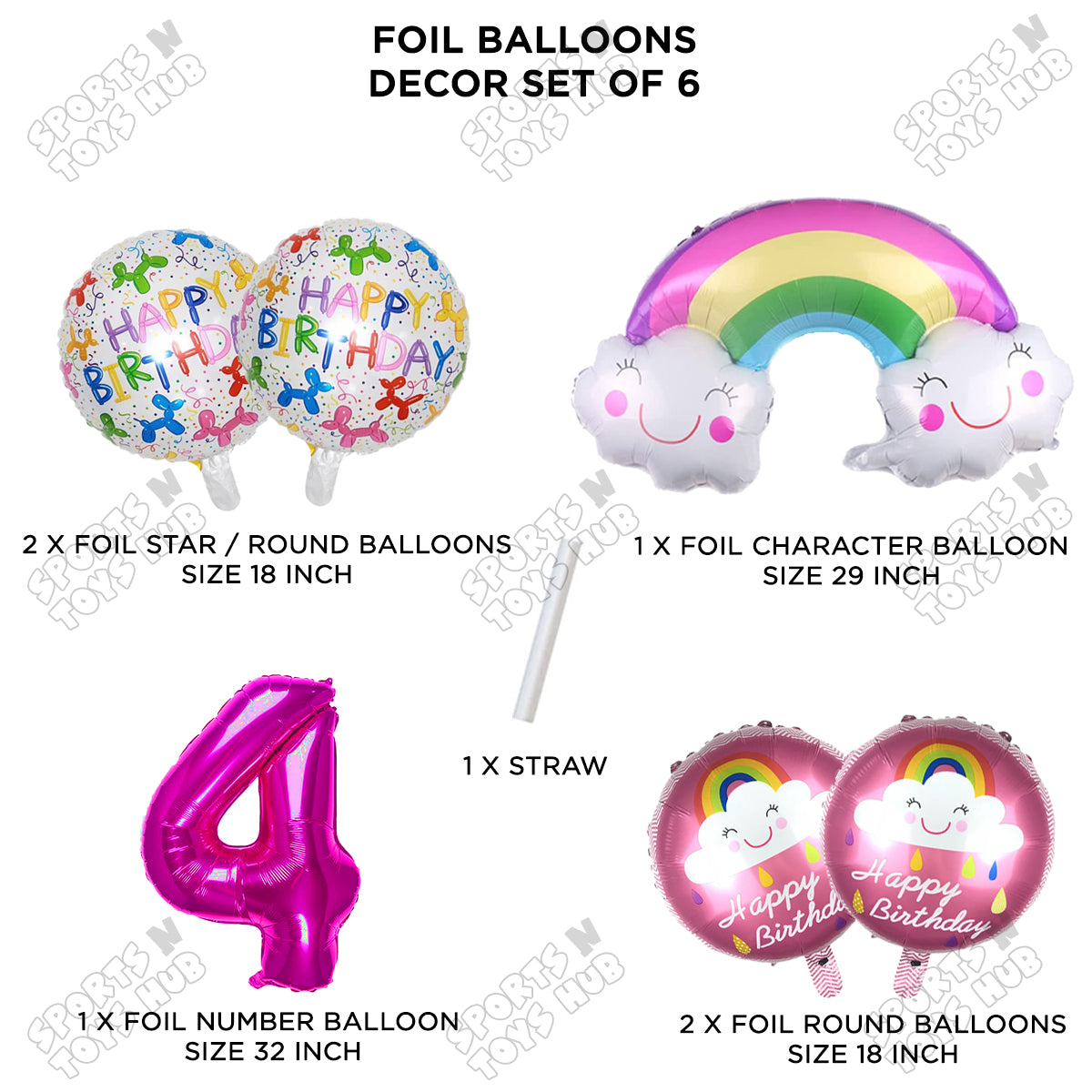 Rainbow & Cloud Foil Balloon Pack Of 6 Set With 32 Inch Foil Number Balloons