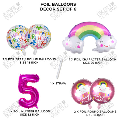 Rainbow & Cloud Foil Balloon Pack Of 6 Set With 32 Inch Foil Number Balloons