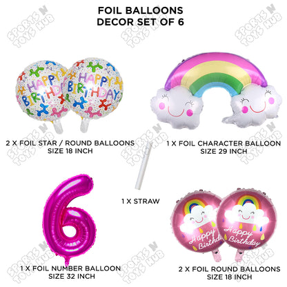 Rainbow & Cloud Foil Balloon Pack Of 6 Set With 32 Inch Foil Number Balloons