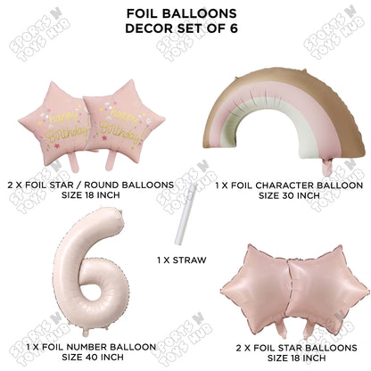 Pastel Pink Matte Color Rainbow & Cloud Pack Of 6 Set With 40 Inch Foil Number Balloons