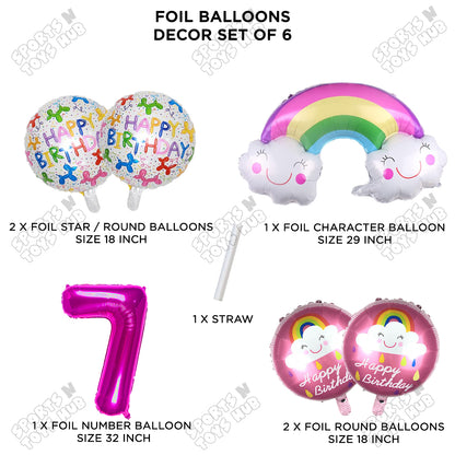 Rainbow & Cloud Foil Balloon Pack Of 6 Set With 32 Inch Foil Number Balloons