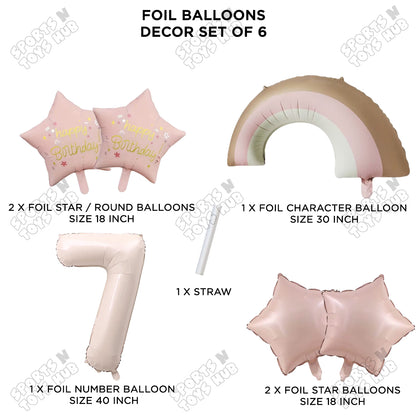 Pastel Pink Matte Color Rainbow & Cloud Pack Of 6 Set With 40 Inch Foil Number Balloons