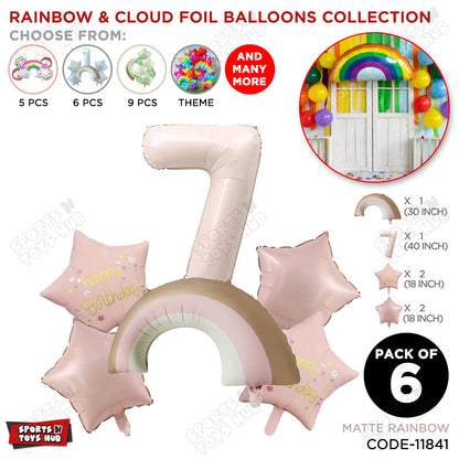 Pastel Pink Matte Color Rainbow & Cloud Pack Of 6 Set With 40 Inch Foil Number Balloons