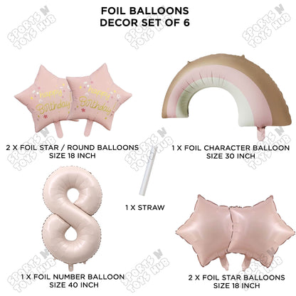 Pastel Pink Matte Color Rainbow & Cloud Pack Of 6 Set With 40 Inch Foil Number Balloons