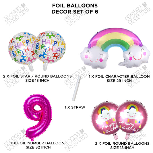 Rainbow & Cloud Foil Balloon Pack Of 6 Set With 32 Inch Foil Number Balloons