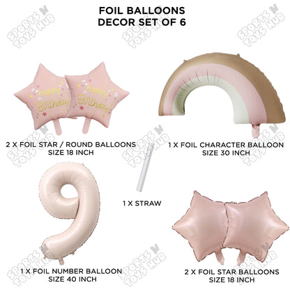 Pastel Pink Matte Color Rainbow & Cloud Pack Of 6 Set With 40 Inch Foil Number Balloons