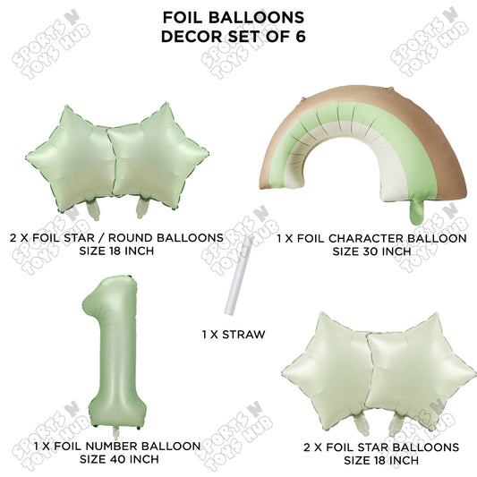 Pastel Green Matte Color Rainbow & Cloud Pack Of 6 Set With 40 Inch Foil Number Balloons