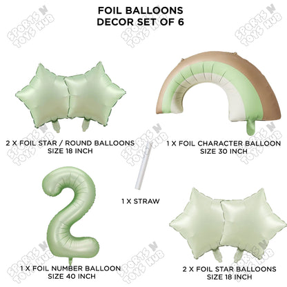 Pastel Green Matte Color Rainbow & Cloud Pack Of 6 Set With 40 Inch Foil Number Balloons