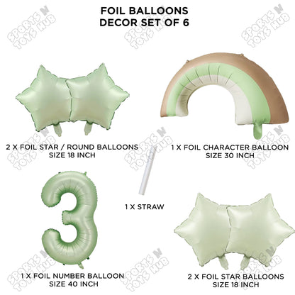 Pastel Green Matte Color Rainbow & Cloud Pack Of 6 Set With 40 Inch Foil Number Balloons