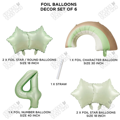 Pastel Green Matte Color Rainbow & Cloud Pack Of 6 Set With 40 Inch Foil Number Balloons