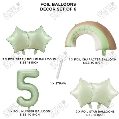 Pastel Green Matte Color Rainbow & Cloud Pack Of 6 Set With 40 Inch Foil Number Balloons