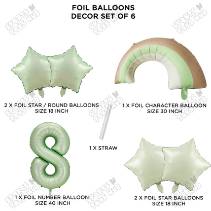 Pastel Green Matte Color Rainbow & Cloud Pack Of 6 Set With 40 Inch Foil Number Balloons