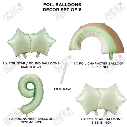 Pastel Green Matte Color Rainbow & Cloud Pack Of 6 Set With 40 Inch Foil Number Balloons