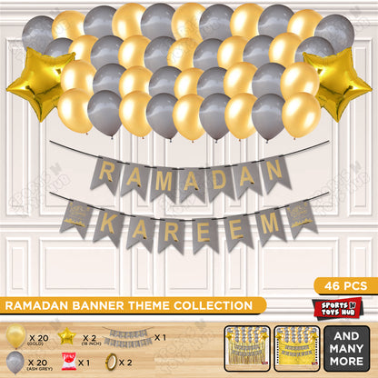 Ramadan Kareem Grey & Gold Card Banner Theme Collection
