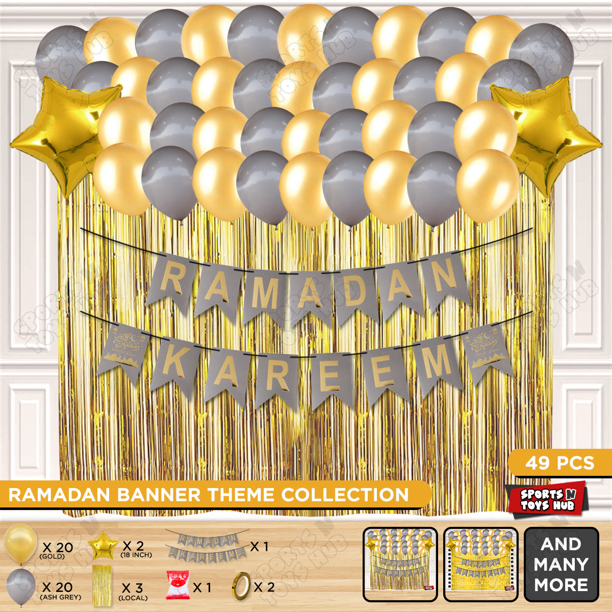 Ramadan Kareem Grey & Gold Card Banner Theme Collection