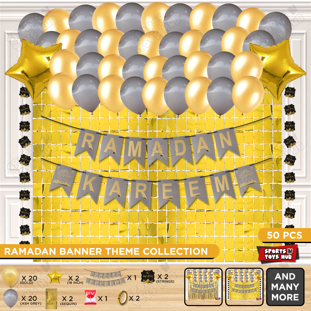 Ramadan Kareem Grey & Gold Card Banner Theme Collection