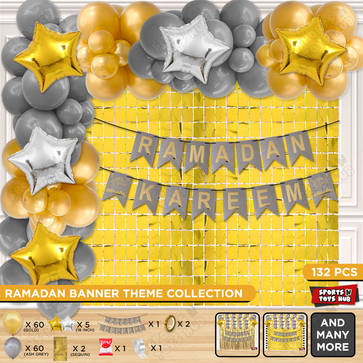 Ramadan Kareem Grey & Gold Card Banner Theme Collection