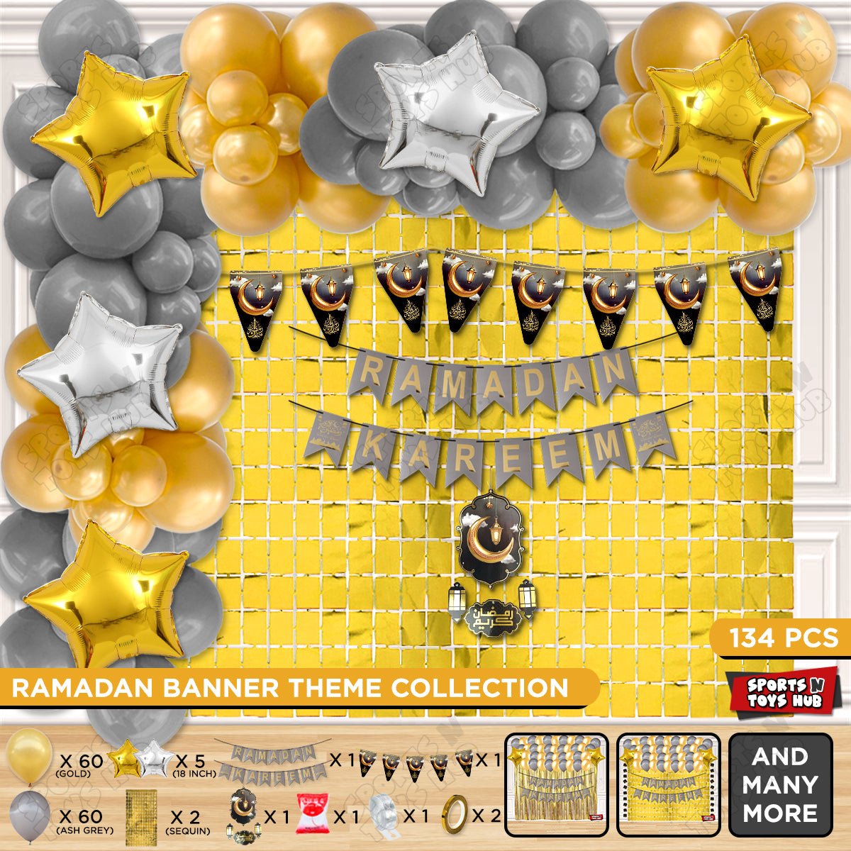 Ramadan Kareem Grey & Gold Card Banner Arch Theme