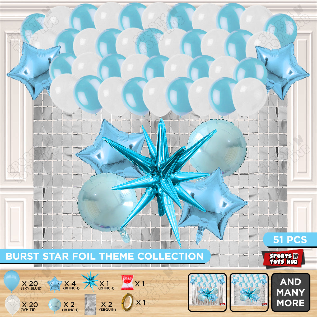 Brust Star Blue Color Foil Balloon Party Decoration Set Theme