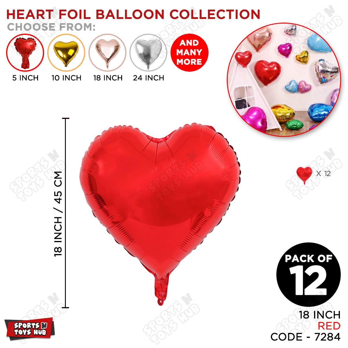 18 Inch - Red Heart Foil Balloon