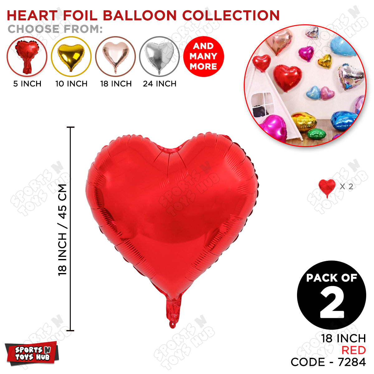 18 Inch - Red Heart Foil Balloon