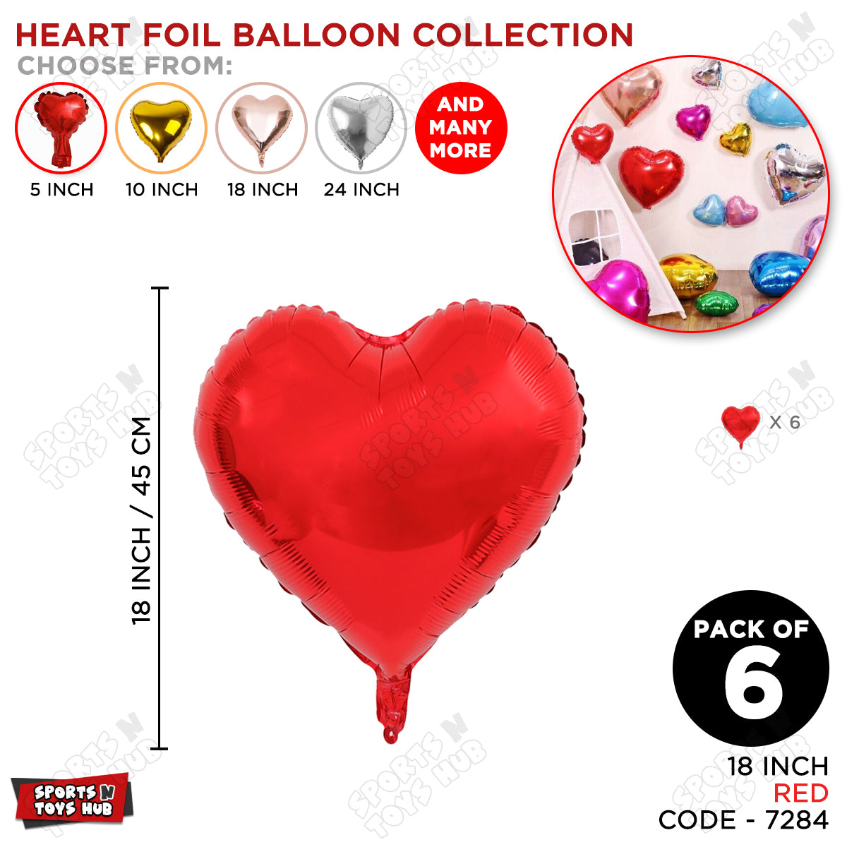 18 Inch - Red Heart Foil Balloon