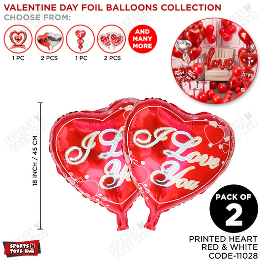 Heart Shape Foil Balloon With I Love You Printed Text   - 2 Pcs