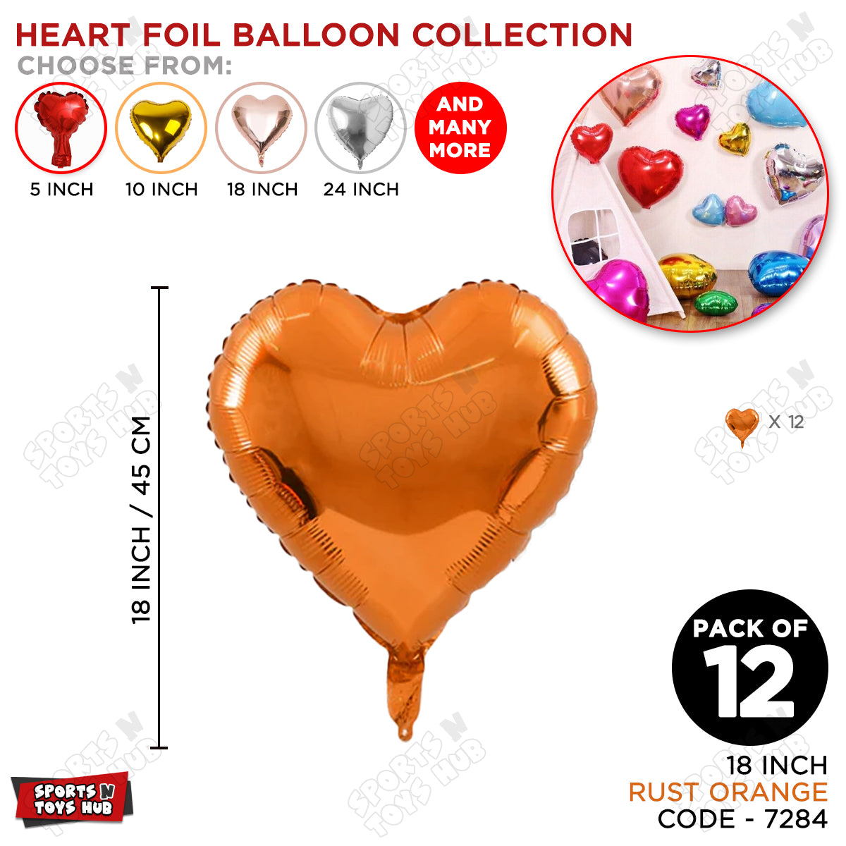 18 Inch - Rust Orange Heart Foil Balloon