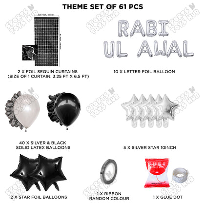 Rabi Ul Awal Foil Letter Theme With Rectangle Curtain