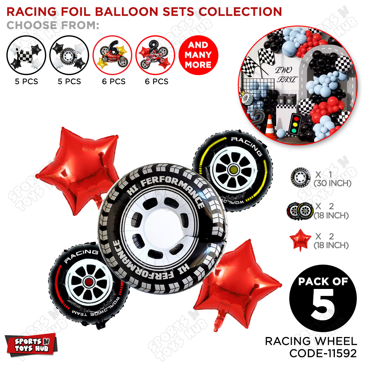 Racing Wheel Pack Of 5 Foil Balloon Set