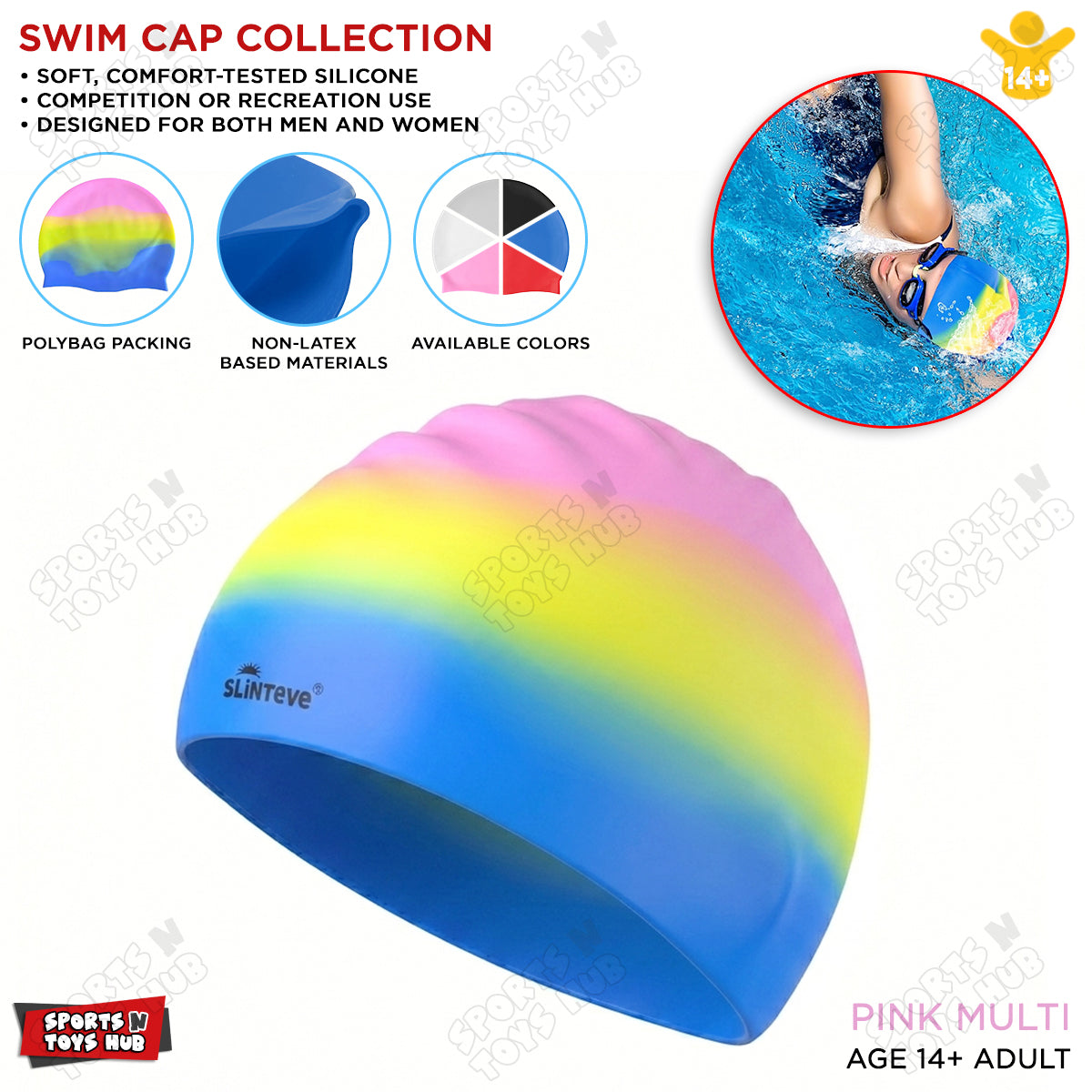 Swimming Silicone Cap Free Size For Adults and Kids Swimmers